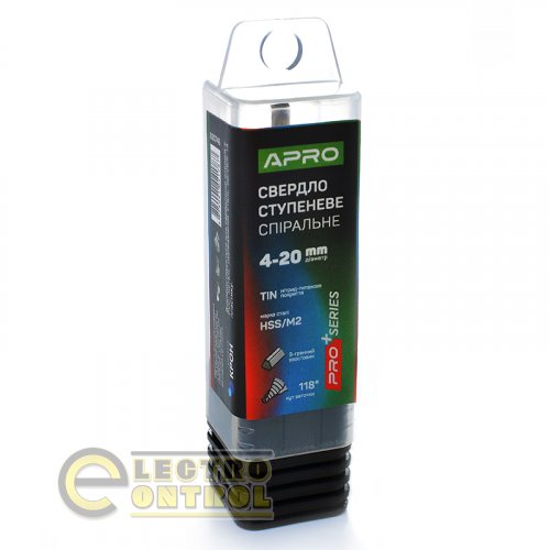 Сверло ступенчатое спиральное 4-20мм APRO 830746 (сталь 6542)