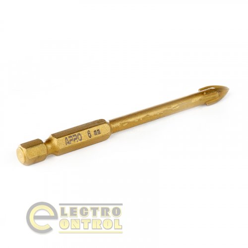 Сверло по стеклу и кафелю 4 грани Ø 6мм PRO APRO 825009 HEX