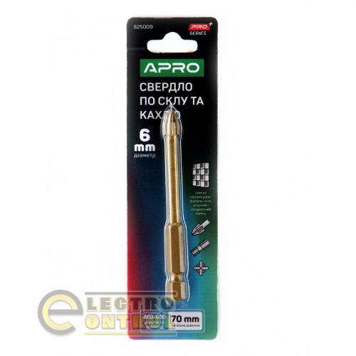 Сверло по стеклу и кафелю 4 грани Ø 6мм PRO APRO 825009 HEX