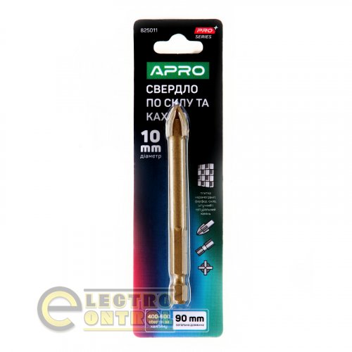 Сверло по стеклу и кафелю 4 грани Ø 10мм PRO APRO 825011 HEX