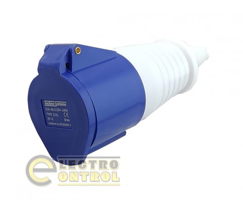 Розетка переносная Technosystems 223 32А 2Р+PЕ TNSy5500419 220В IP44