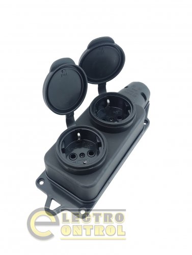 Розетка двомісна з захисними кришками з заземленням Technosystems RUBBER IP44 16А TNSy5000076