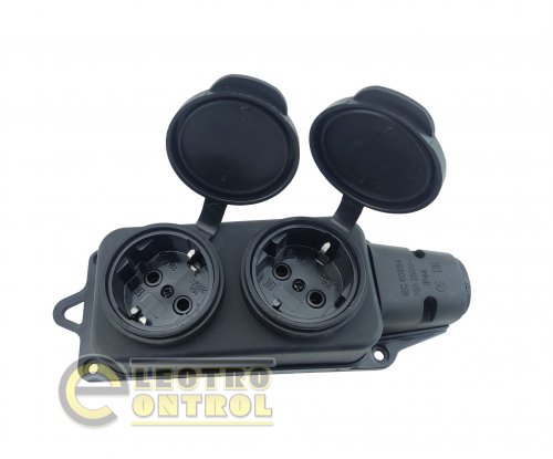 Розетка двомісна з захисними кришками з заземленням Technosystems RUBBER IP44 16А TNSy5000076