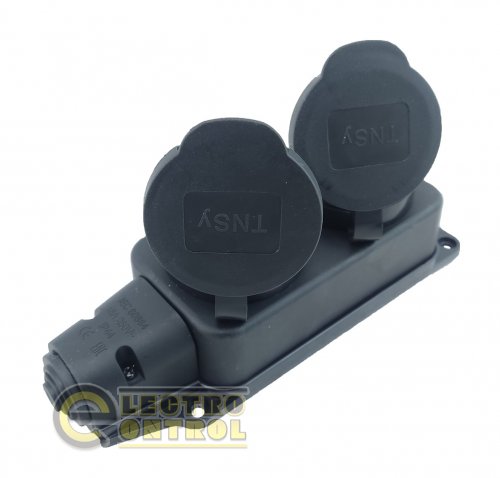 Розетка двомісна з захисними кришками з заземленням Technosystems RUBBER IP44 16А TNSy5000076