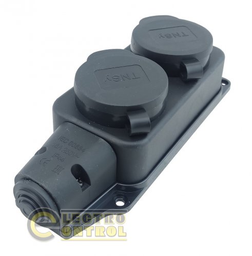 Розетка двомісна з захисними кришками з заземленням Technosystems RUBBER IP44 16А TNSy5000076