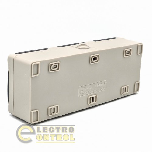 Розетка Takel 503795 накладная влагозащищенная двухместная с заземляющим контактом и крышкой и 1-й выключатель T-proof серый