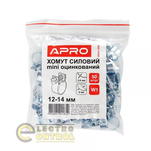 Хомут силовий Mini оцинкований APRO HDA1-007 W1 16-18 (пач. 50 шт)