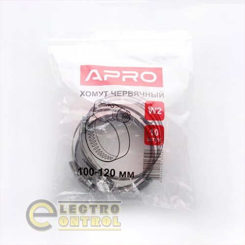 Хомут червячный нержавеющий APRO HCN-25 W2 190-210мм (пач 5шт.)