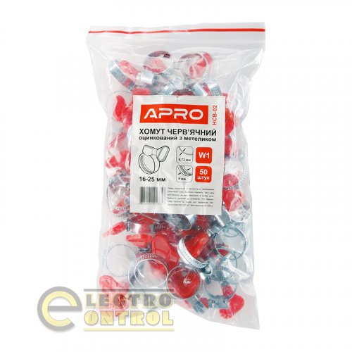 Хомут черв’ячний з метеликом оцинкований APRO HCB-02 W1 16-25мм (пач. 50шт)