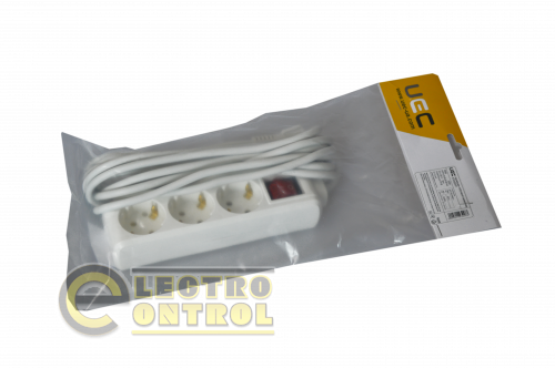 Удлинитель UEC WYP10-16-03-05-GS-N-U STANDART П03В3 места 2Р+PЕ 5м 3х1мм2 16А 250 с выключателем