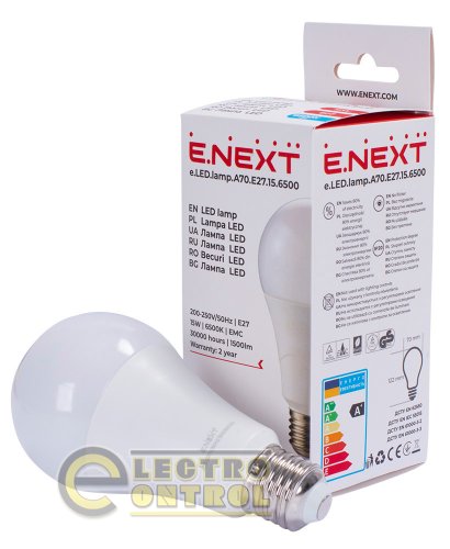 Лампа светодиодная Enext l0650627 e.LED.lamp.A70.E27.15.6500 15Вт 6500К