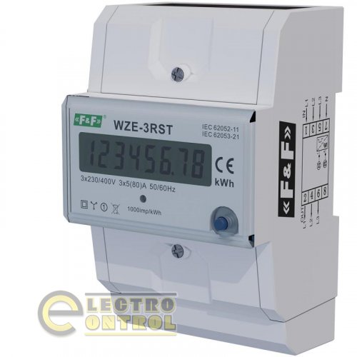 Трехфазный счетчик электроэнергии F&F WZE-3RST 80A