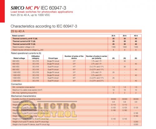 Вимикач навантаження (DC) Socomec 21PV4754 SIRCO MC PV 1000VDC 2P+2P 40A (I-0)