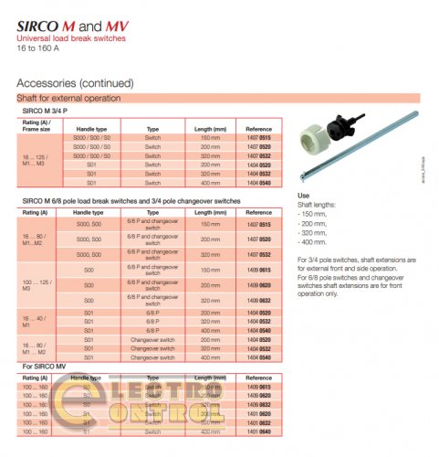 Шток для виносної ручки Socomec 14070532 Sirco M (16-125A) L-320 мм