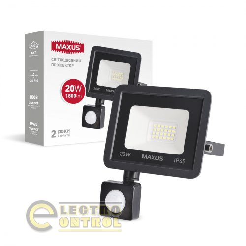Світлодіодний прожектор з датчиком руху MAXUS 1-MFL-04-2050s FL-04 20W 5000K sensor