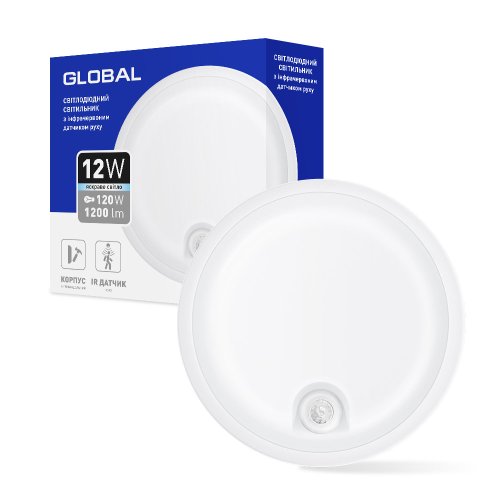 Светильник светодиодный MAXUS 1-GBH-02-1250-C-PIR с инфракрасным датчиком движения GLOBAL GBH 02 12W 5000K circle PIR