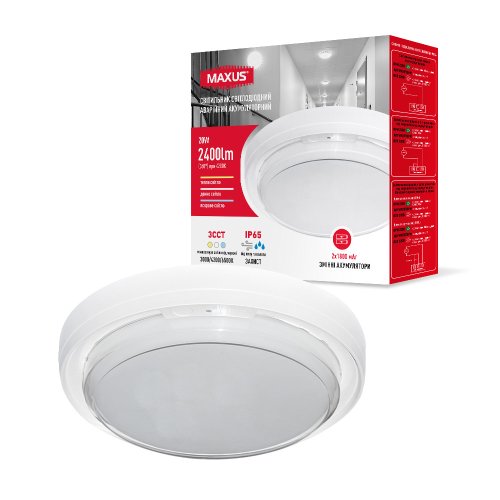 Светильник светодиодный аварийный аккумуляторный MAXUS 1-MBH-20W-EM-WHC MBH 20W 3CCT IP65 Emergency WH Circle