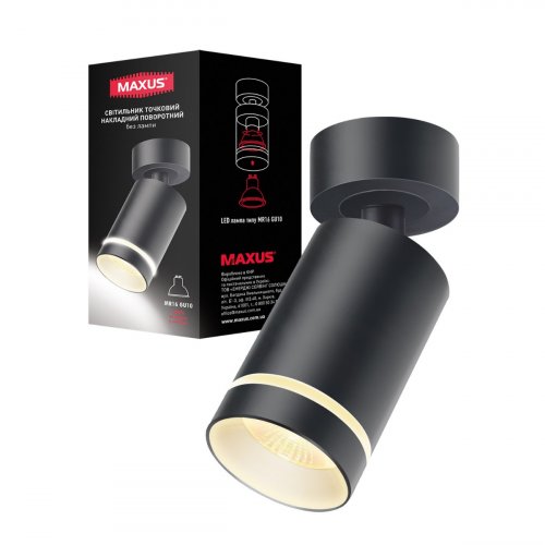 Точечный накладной поворотный светильник без лампы MAXUS MAX-SD-GU10-BL Surface Downlight Base MR16 GU10 Black