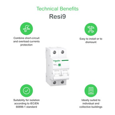 Автоматический выключатель Schneider-Electric R9F02206 RESI9 6А 2P В 6кА