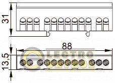 Шина PE "земля" в корпусе изолированная на DIN-рейку ШНИ-6х9-14-К-З