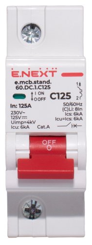 Модульний автоматичний вимикач Enext s002223 e.mcb.stand.60.DC.1.C125 1р 125А C 6кА DC