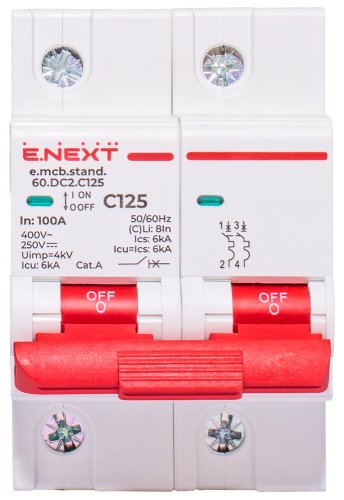 Модульний автоматичний вимикач Enext s002224 e.mcb.stand.60.DC.2.C125 2р 125А C 6кА DC