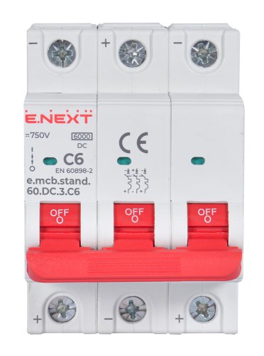 Модульный автоматический выключатель Enext s081026 e.mcb.stand.60.DC.3.C6 3р 6А C 6кА DC