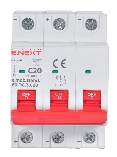 Модульний автоматичний вимикач Enext s081029 e.mcb.stand.60.DC.3.C20 3р 20А C 6кА DC
