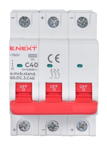 Модульний автоматичний вимикач Enext s081032 e.mcb.stand.60.DC.3.C40 3р 40А C 6кА DC