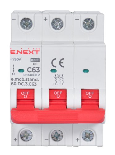 Модульний автоматичний вимикач Enext s081034 e.mcb.stand.60.DC.3.C63 3р 63А C 6кА DC