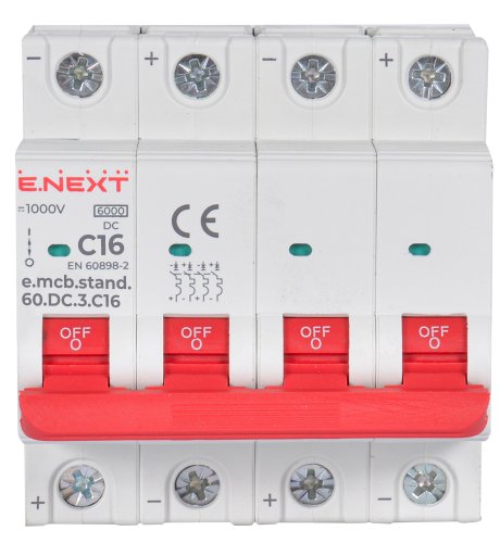 Модульний автоматичний вимикач Enext s081037 e.mcb.stand.60.DC.4.C16 4р 16А C 6кА DC