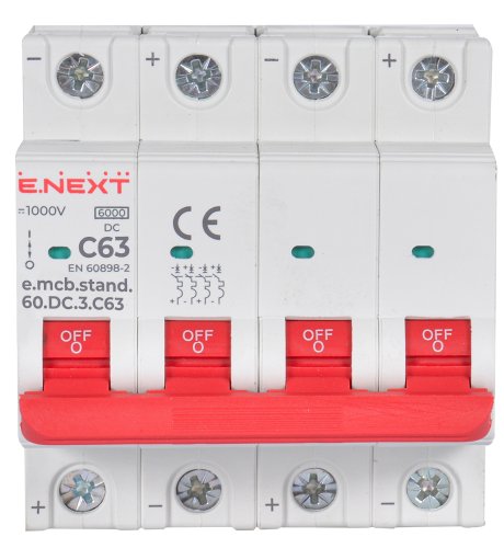 Модульний автоматичний вимикач Enext s081043 e.mcb.stand.60.DC.4.C63 4р 63А C 6кА DC
