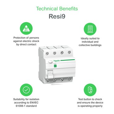 Дифференциальный выключатель нагрузки (УЗО) Schneider-Electric R9R54240 RESI9 40A 300мA 2P тип АС